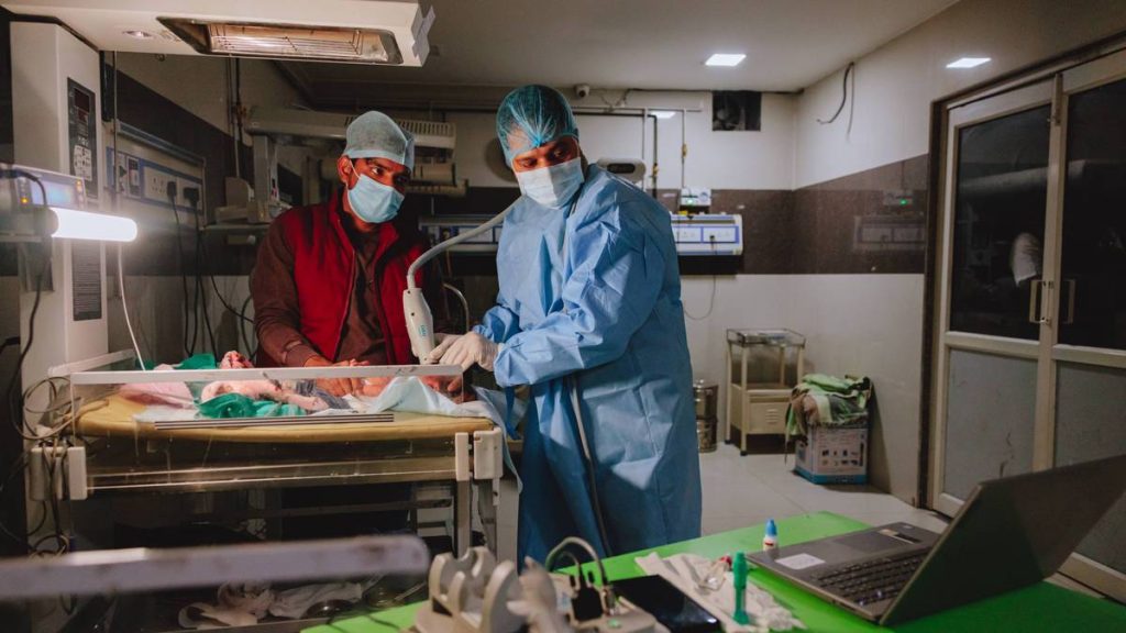 Ophthalmic technicians screen a premature infant at the C.L. Gupta Eye Institute in Moradabad, India. 